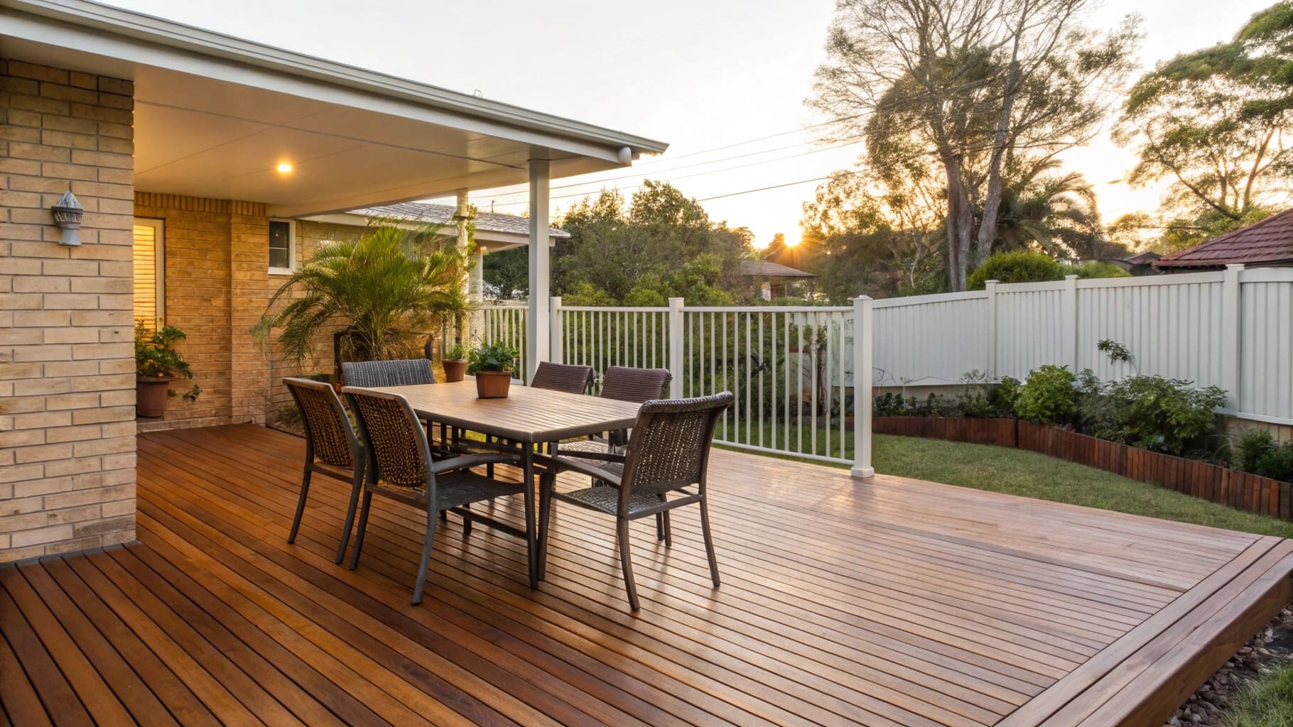 Concept render of a timber deck styled with an outdoor table and chairs