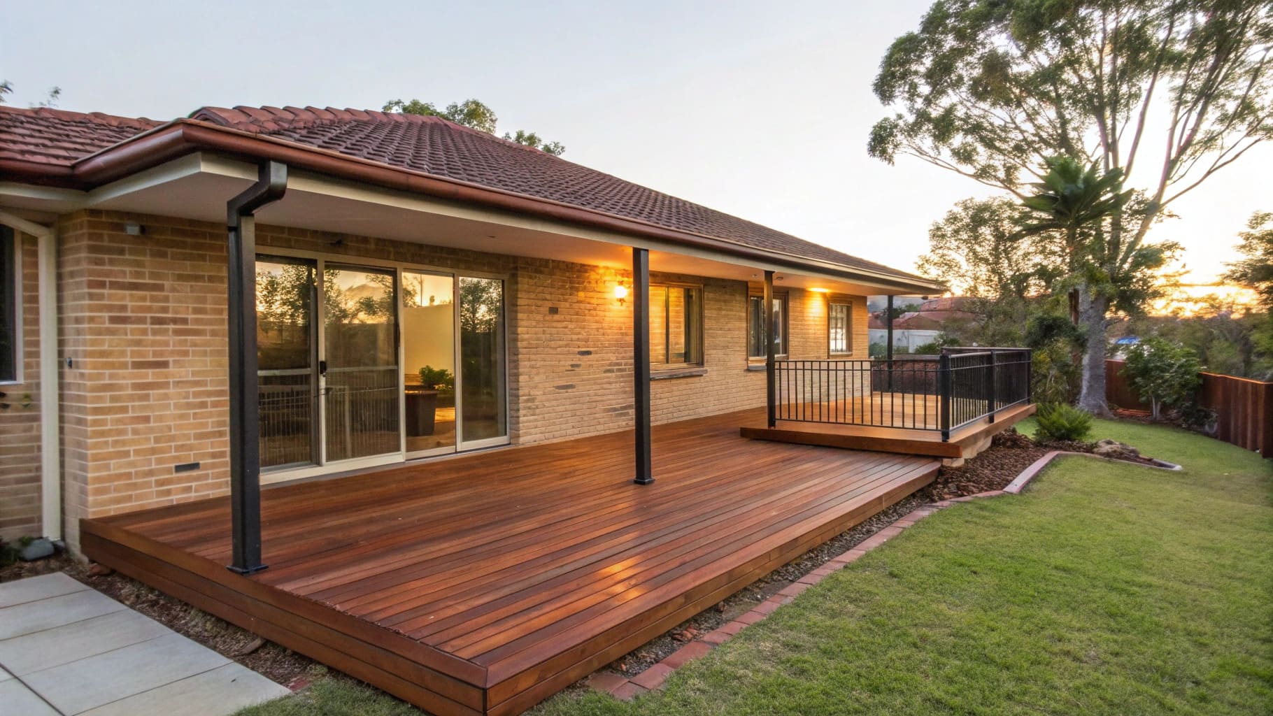 Concept render of a timber deck attached to a brick veneer home