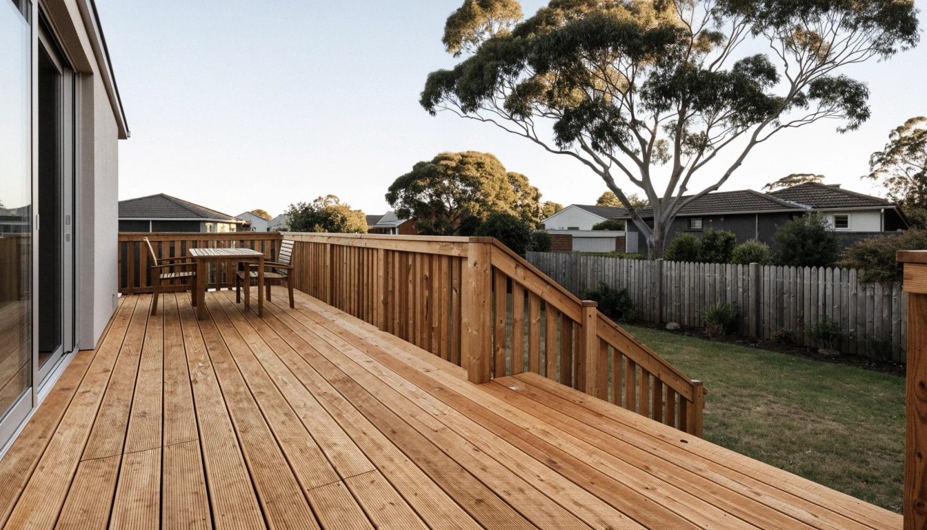 Completed timber deck attached to a house