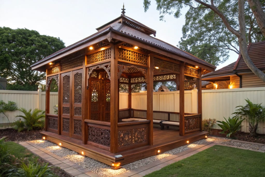 Beautifully detailed custom timber gazebo with decorative joinery