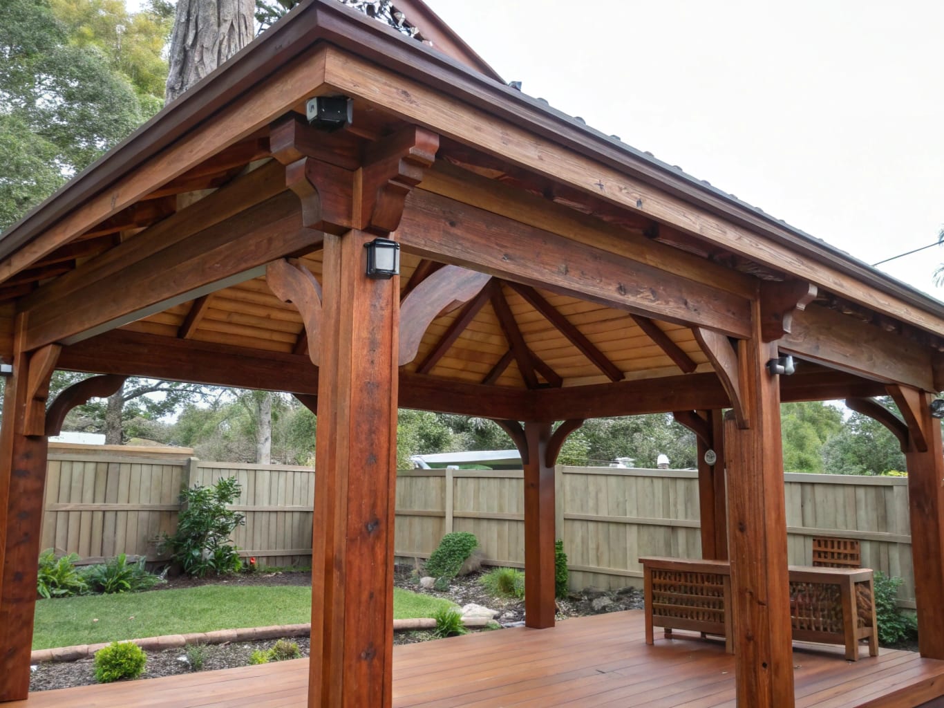 A beautifully finished timber gazebo in a Queensland garden