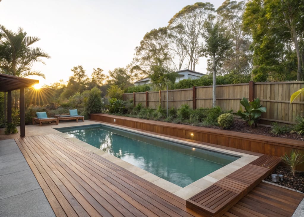 A beautifully finished timber pool deck