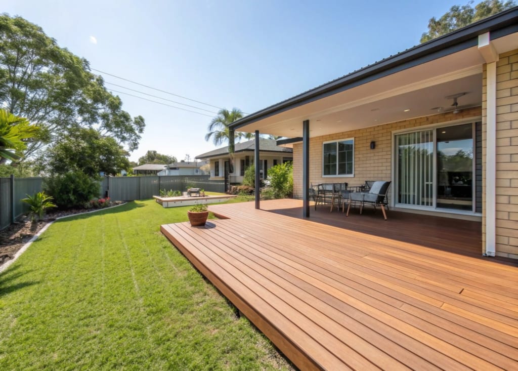 A brand new ModWood composite deck in a Queensland home