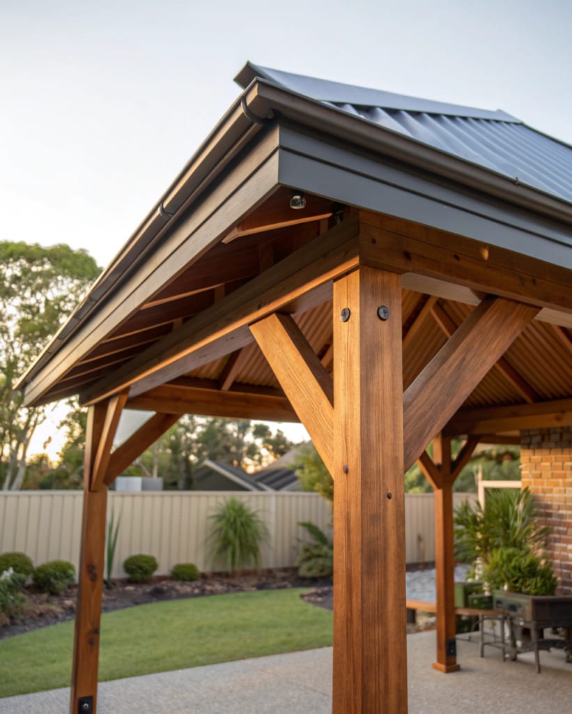 Close-up architectural detail of a premium gazebo roofline