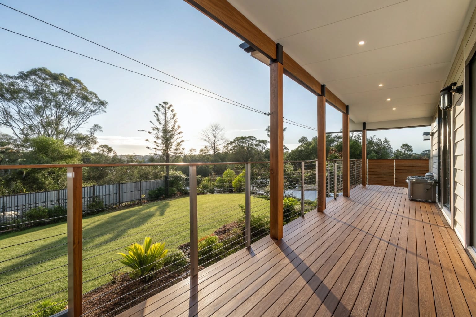 Cable balustrade on contemporary outdoor deck Queensland
