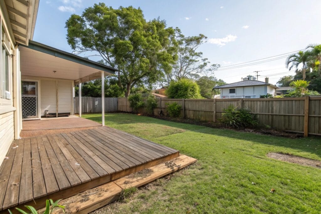 Clean cleared backyard in Ipswich after professional deck demolition and removal