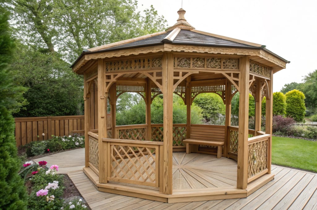 Premium timber garden gazebo with a pitched roof and open sides