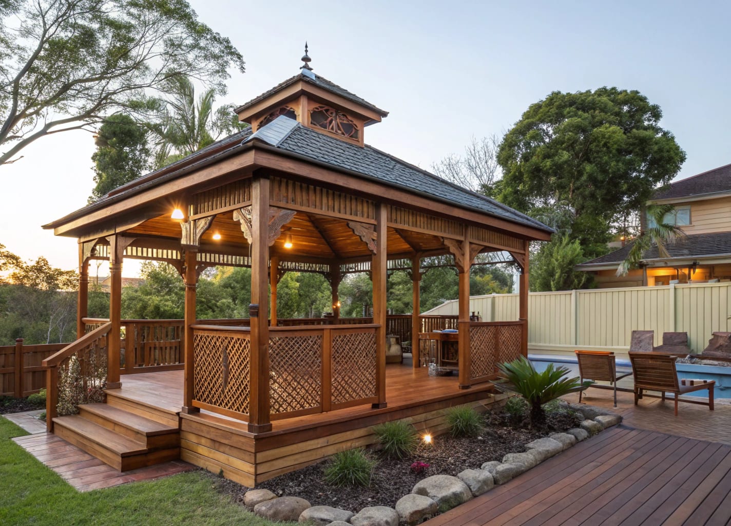 Stunning custom timber gazebo in a quintessential Ipswich backyard