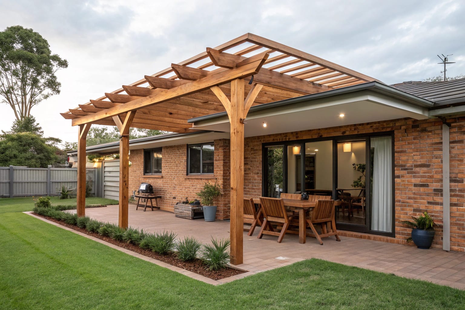 Attached timber pergola on an Ipswich home