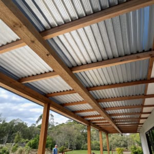 Corrugated steel roof on a backyard pergola in Ipswich