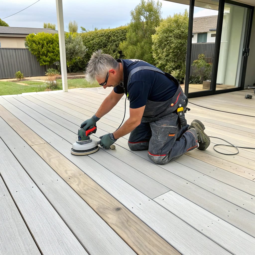 Deck sanding and restoration process in Ipswich