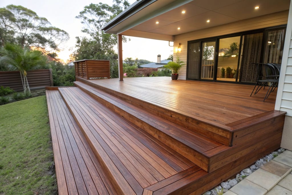 Edge finishing on a hardwood timber deck