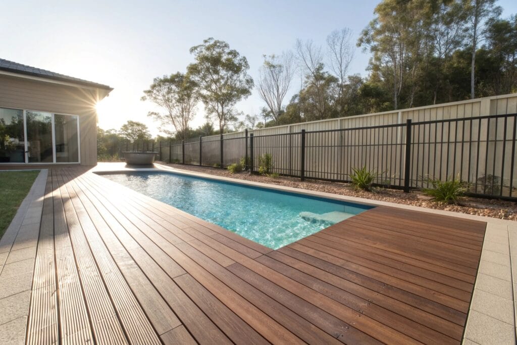 Timber pool deck surround installed in Ipswich property