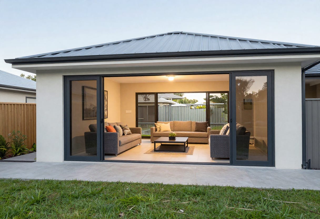 Modern enclosed outdoor living space attached to a suburban Australian home